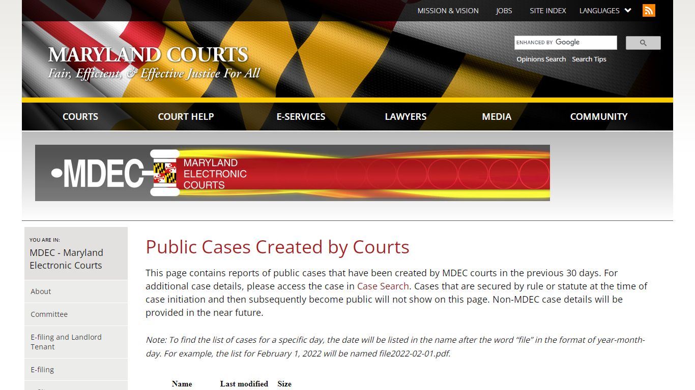 Public Cases Created by Courts | Maryland Courts